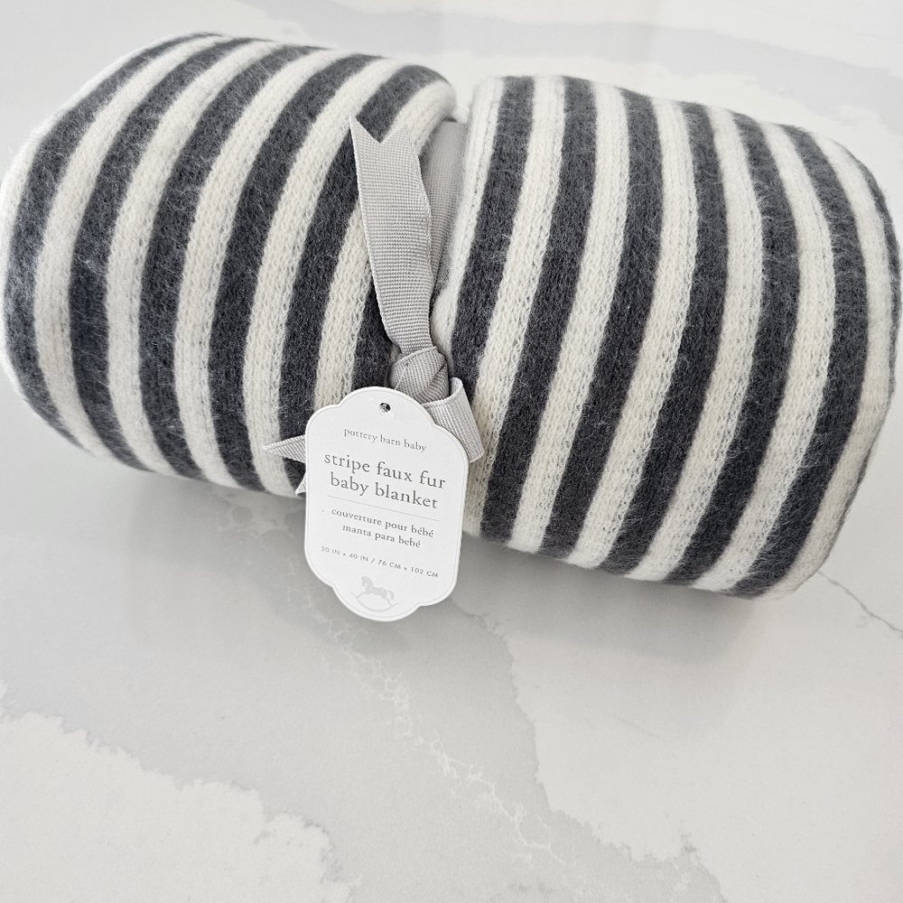 Pottery Barn Kids Striped Faux Fur Blanket-NWT